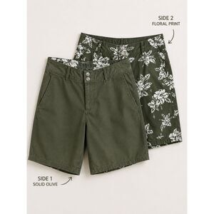 Reversible Olive Green Floral Shorts Men's 29 Nylon Cotton Beach Shorts